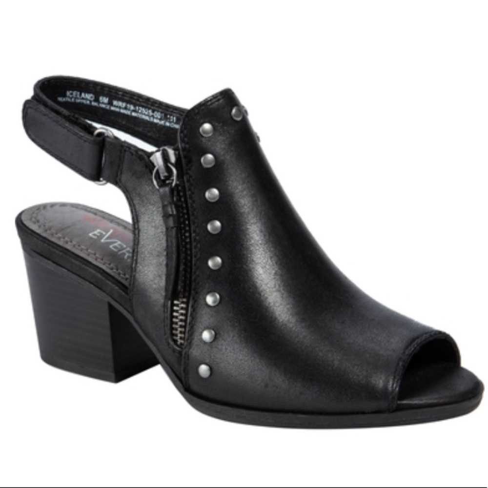 Black Peep-Toe Block Heel Slingback Sandal